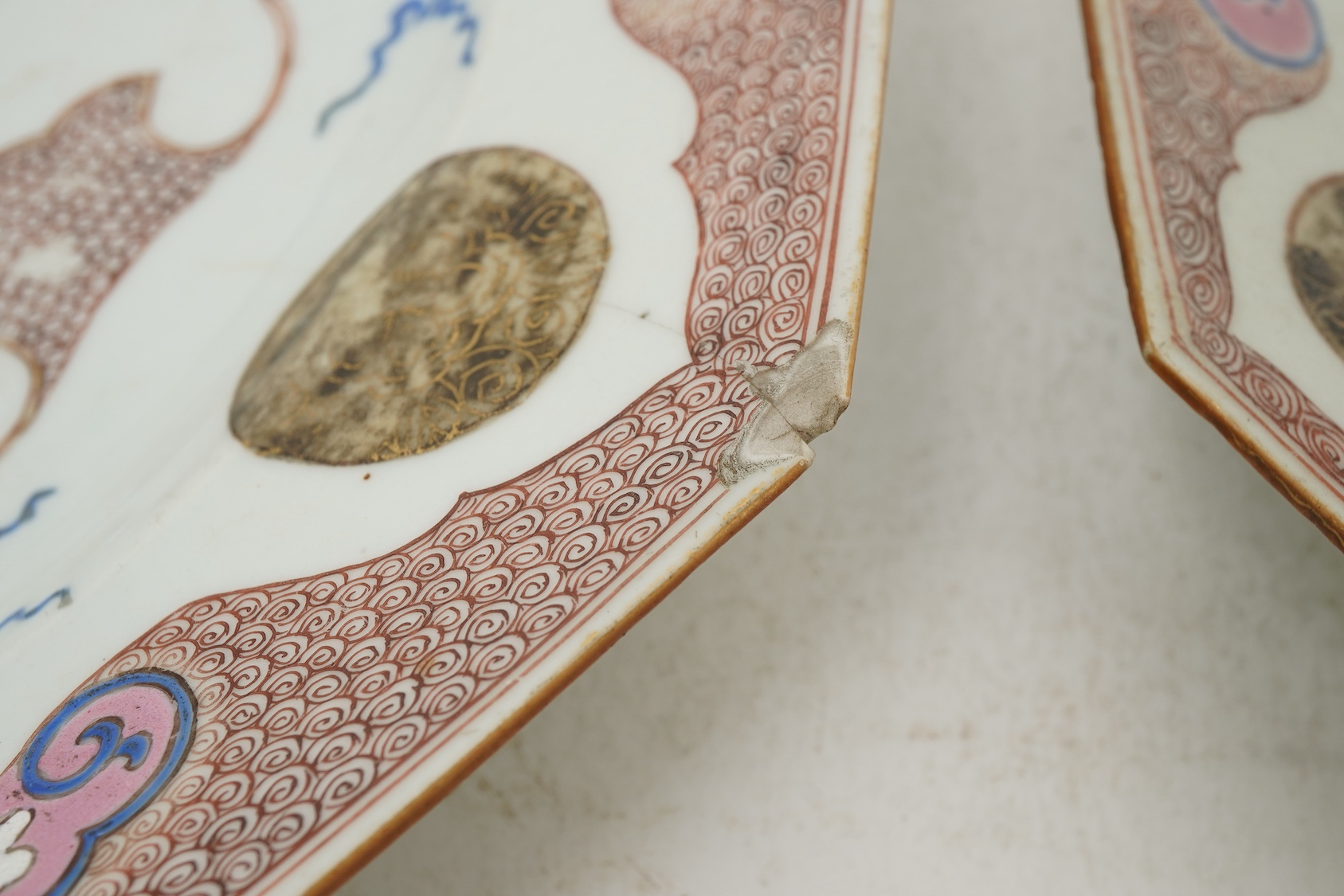 Two graduated Chinese famille rose octagonal dishes, Qianlong period